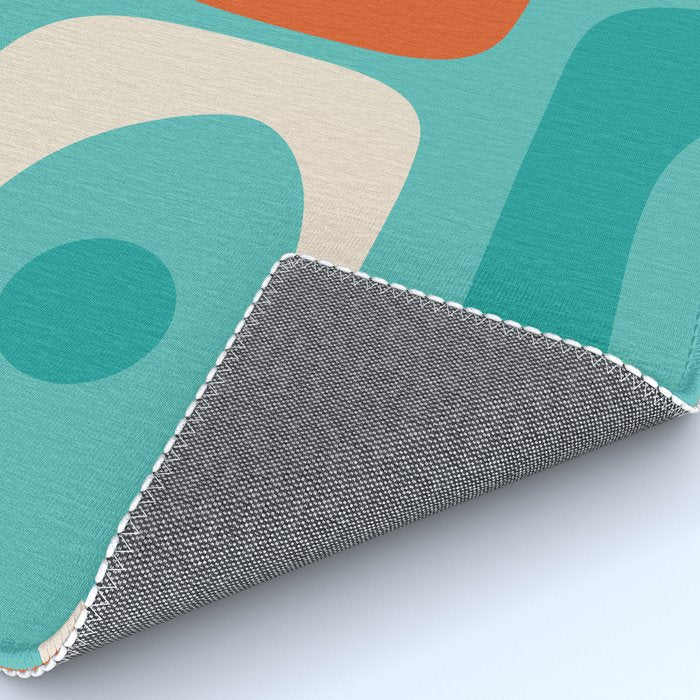 Mid Century Modern Piquet Abstract Pattern Teal Orange Cream Rug Gallery Image 4