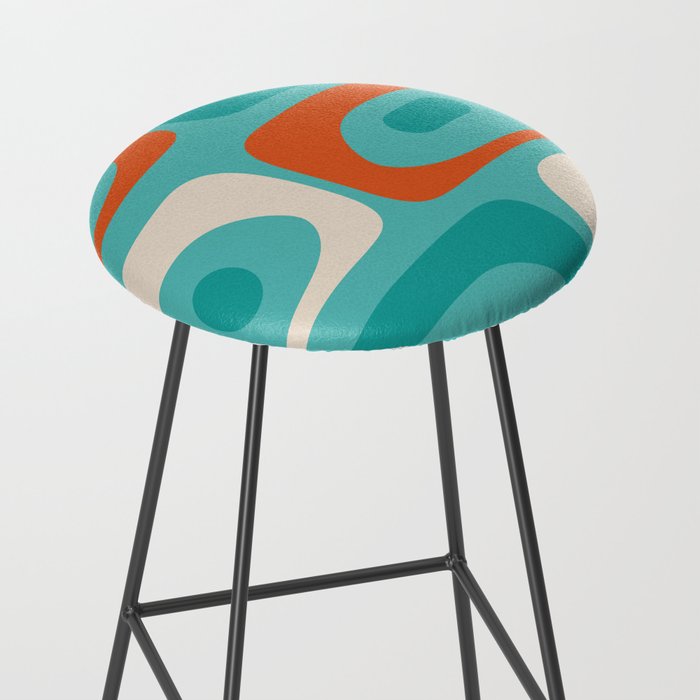 Mid Century Modern Piquet Abstract Pattern Teal Orange Cream Stool Gallery Image 2