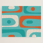 Mid Century Modern Piquet Abstract Pattern Teal Orange Cream Jigsaw Puzzle Gallery Image 1