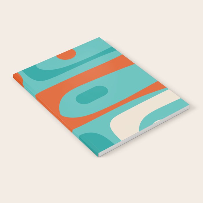 Mid Century Modern Piquet Abstract Pattern Teal Orange Cream Notebook Gallery Image 2