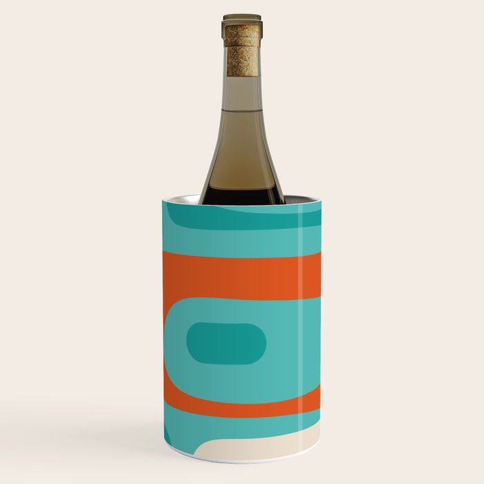 Mid Century Modern Piquet Abstract Pattern Teal Orange Cream Wine Chiller Gallery Image 3