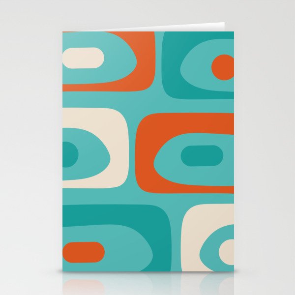Mid Century Modern Piquet Abstract Pattern Teal Orange Cream Stationery Card Gallery Image 2