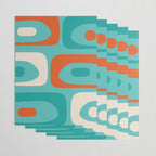 Mid Century Modern Piquet Abstract Pattern Teal Orange Cream Wrapping Paper Gallery Image 3