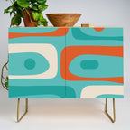 Mid Century Modern Piquet Abstract Pattern Teal Orange Cream Credenza Gallery Image 1