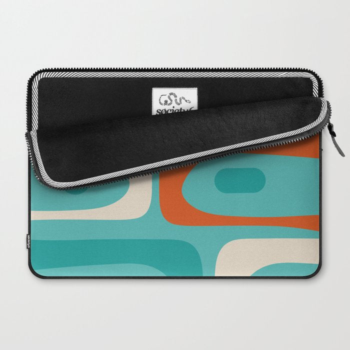 Mid Century Modern Piquet Abstract Pattern Teal Orange Cream Laptop Sleeve Gallery Image 2