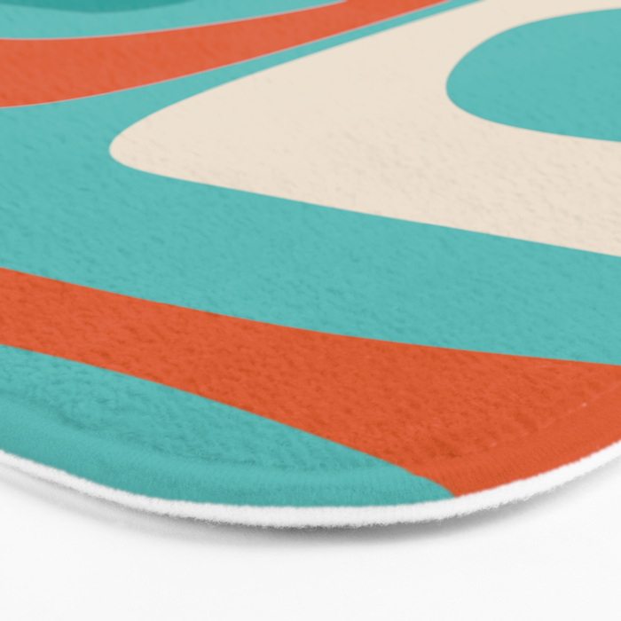 Mid Century Modern Piquet Abstract Pattern Teal Orange Cream Bath Mat Gallery Image 3