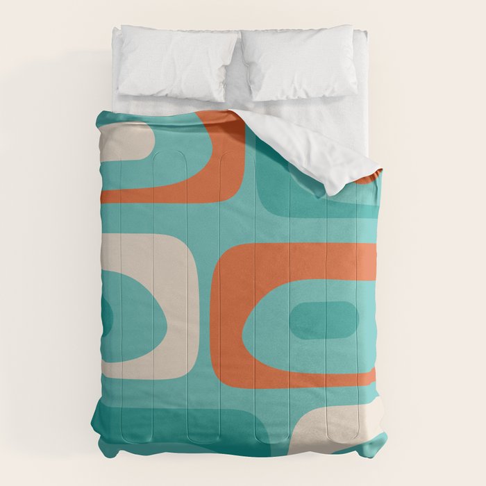 Mid Century Modern Piquet Abstract Pattern Teal Orange Cream Comforter Gallery Image 6