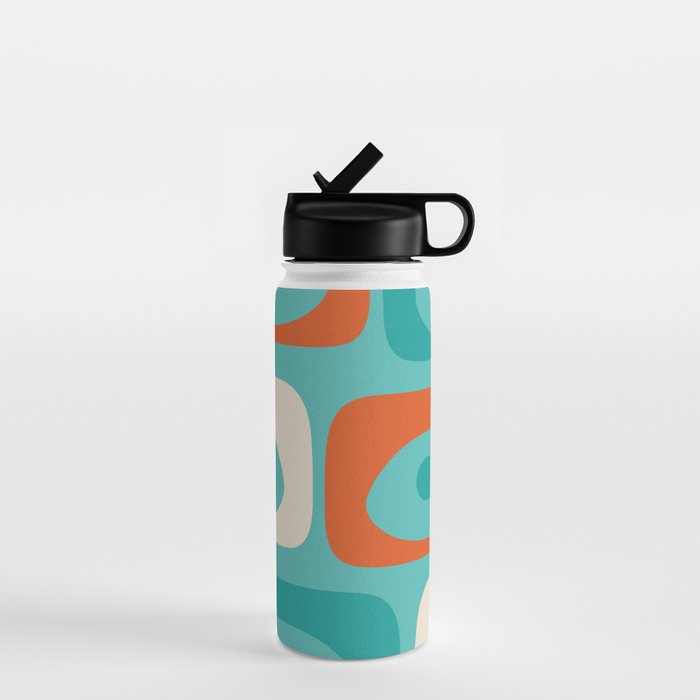 Mid Century Modern Piquet Abstract Pattern Teal Orange Cream Water Bottle Gallery Image 1