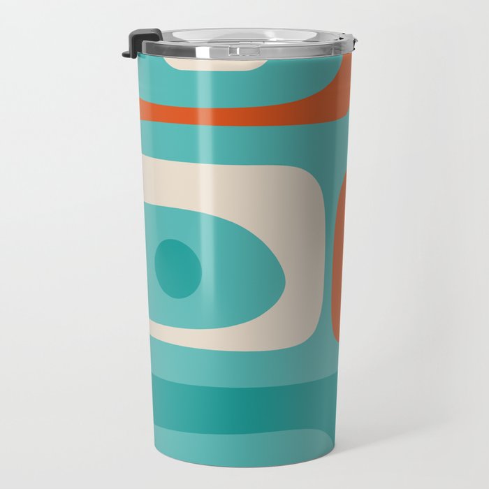 Mid Century Modern Piquet Abstract Pattern Teal Orange Cream Travel Mug Gallery Image 3