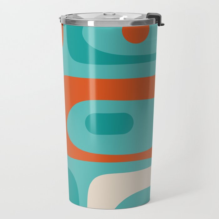 Mid Century Modern Piquet Abstract Pattern Teal Orange Cream Travel Mug Gallery Image 2