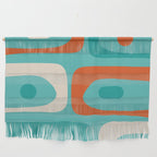 Mid Century Modern Piquet Abstract Pattern Teal Orange Cream Wall Hanging Gallery Image 1