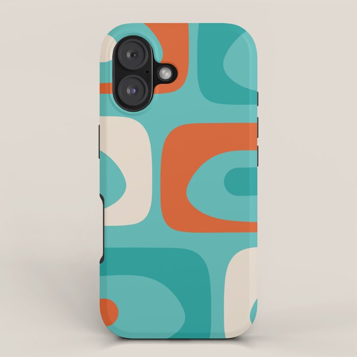 Mid Century Modern Piquet Abstract Pattern Teal Orange Cream iPhone Case Gallery Image 1