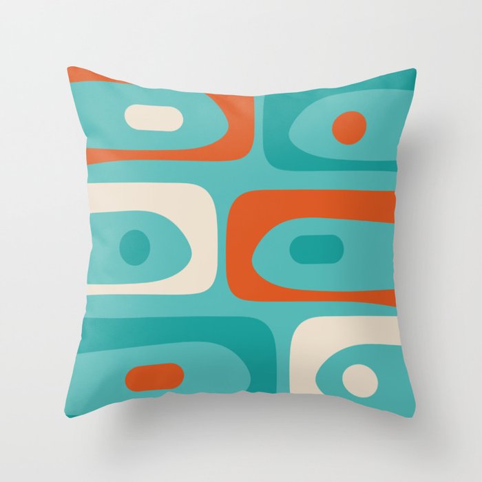 Mid Century Modern Piquet Abstract Pattern Teal Orange Cream Throw Pillow Gallery Image 6