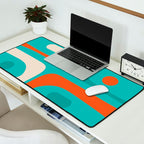 Mid Century Modern Piquet Abstract Pattern Teal Orange Cream Desk Mat Gallery Image 2