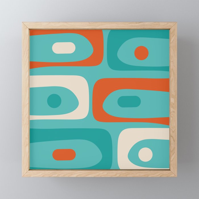 Mid Century Modern Piquet Abstract Pattern Teal Orange Cream Mini Art Print Gallery Image 1