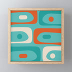 Mid Century Modern Piquet Abstract Pattern Teal Orange Cream Mini Art Print Gallery Image 1