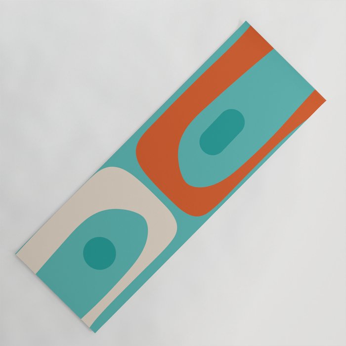 Mid Century Modern Piquet Abstract Pattern Teal Orange Cream Yoga Mat Gallery Image 1
