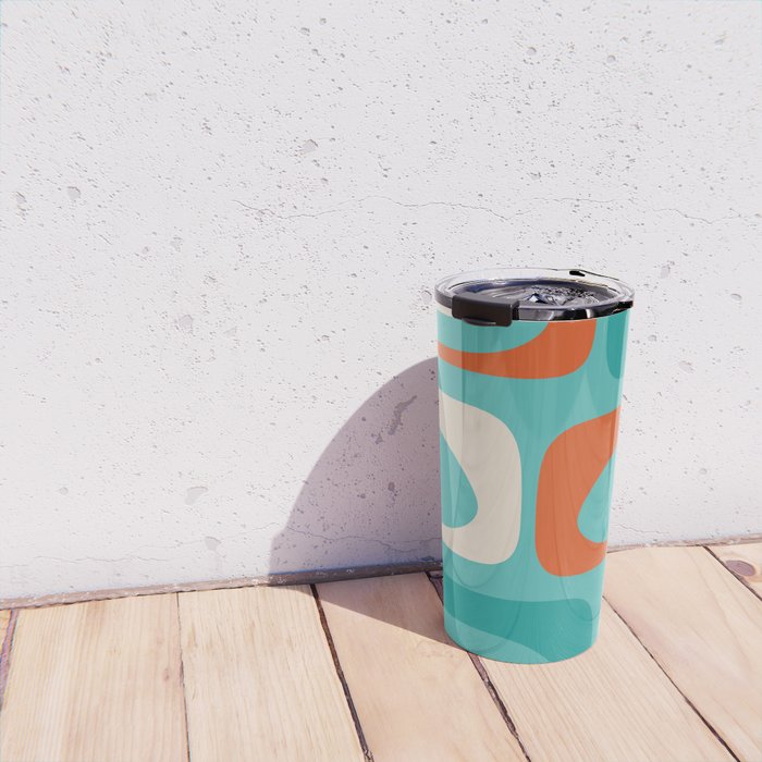Mid Century Modern Piquet Abstract Pattern Teal Orange Cream Travel Mug Gallery Image 4