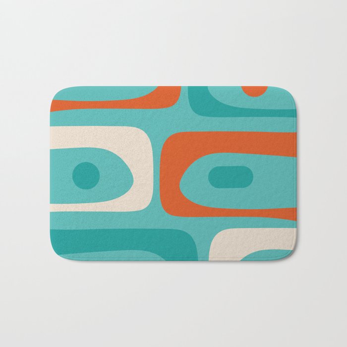 Mid Century Modern Piquet Abstract Pattern Teal Orange Cream Bath Mat Gallery Image 1
