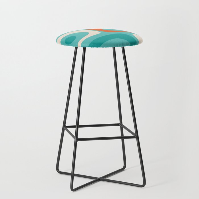 Mid Century Modern Piquet Abstract Pattern Teal Orange Cream Stool Gallery Image 1