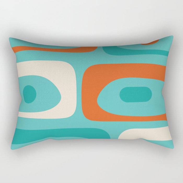 Mid Century Modern Piquet Abstract Pattern Teal Orange Cream Rectangular Pillow Gallery Image 1