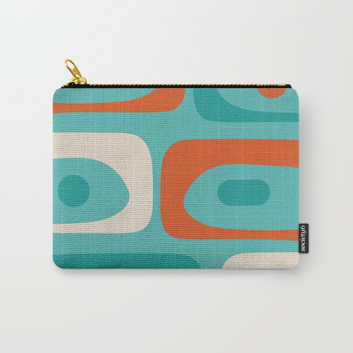 Mid Century Modern Piquet Abstract Pattern Teal Orange Cream Carry All Pouch Gallery Image 1