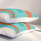 Mid Century Modern Piquet Abstract Pattern Teal Orange Cream Pillow Sham Gallery Image 3