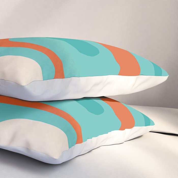 Mid Century Modern Piquet Abstract Pattern Teal Orange Cream Pillow Sham Gallery Image 3