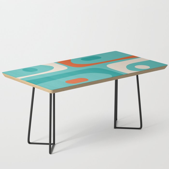 Mid Century Modern Piquet Abstract Pattern Teal Orange Cream Coffee Table Gallery Image 1