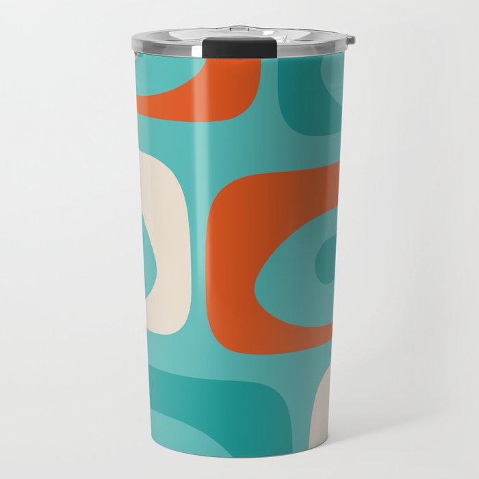 Mid Century Modern Piquet Abstract Pattern Teal Orange Cream Travel Mug Gallery Image 1