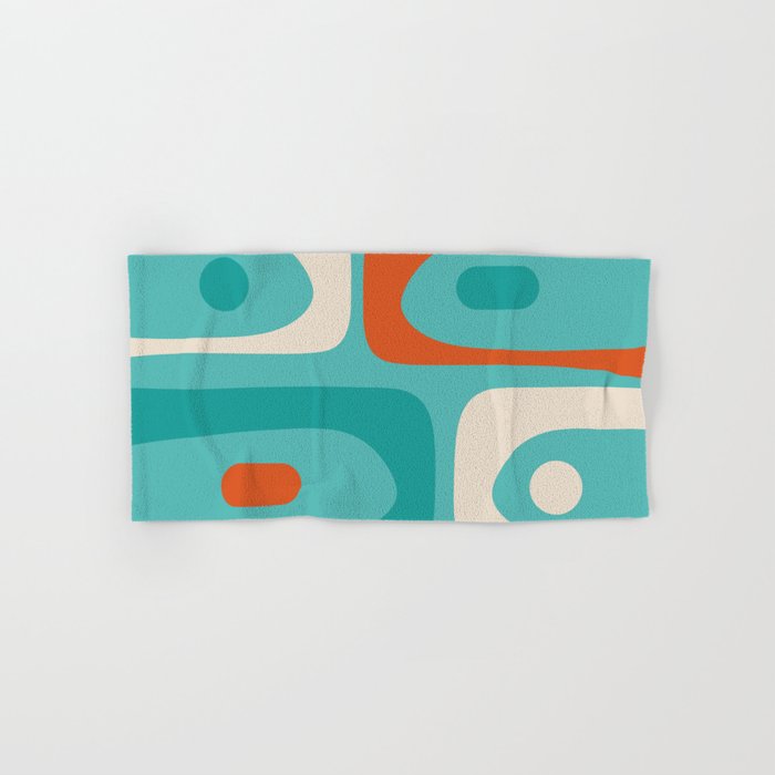 Mid Century Modern Piquet Abstract Pattern Teal Orange Cream Bath Towel Gallery Image 1