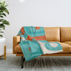 Mid Century Modern Piquet Abstract Pattern Teal Orange Cream Throw Blanket Gallery Image 1