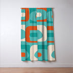 Mid Century Modern Piquet Abstract Pattern Teal Orange Cream Window Curtain Gallery Image 3