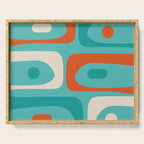 Mid Century Modern Piquet Abstract Pattern Teal Orange Cream Serving Tray Gallery Image 1