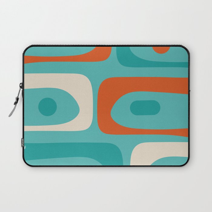Mid Century Modern Piquet Abstract Pattern Teal Orange Cream Laptop Sleeve Gallery Image 1