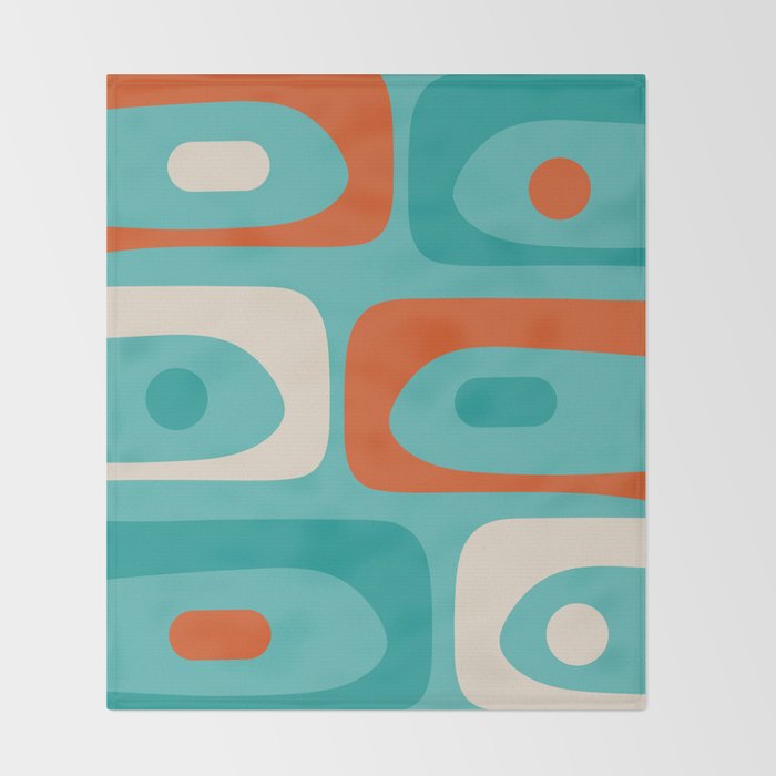 Mid Century Modern Piquet Abstract Pattern Teal Orange Cream Throw Blanket Gallery Image 2