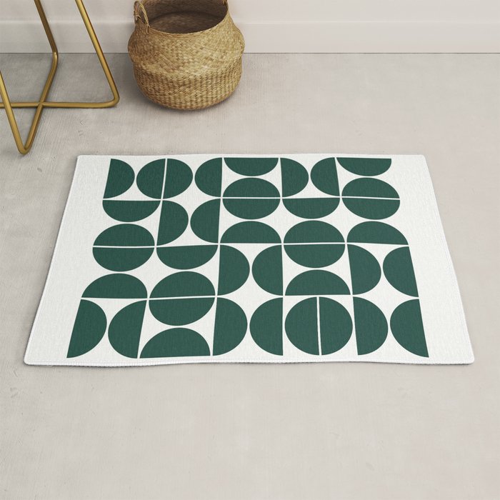 Mid Century Modern Geometric 04 Dark Green Rug Gallery Image 1