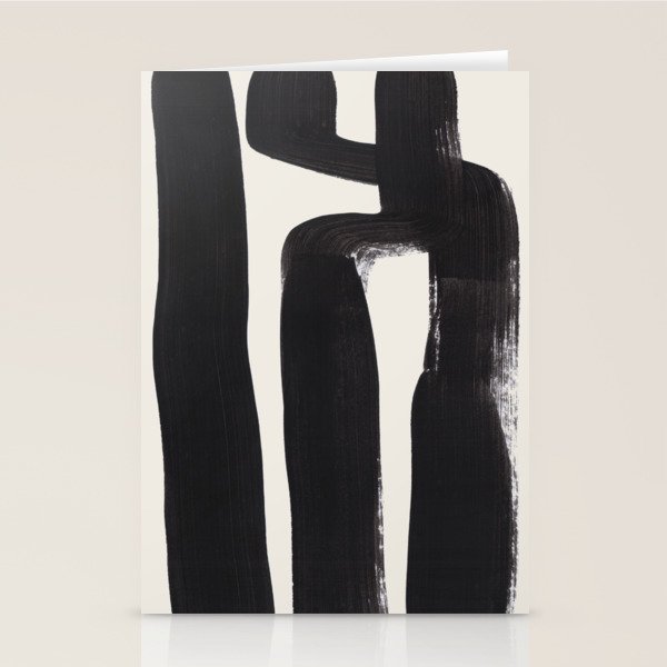 Mid Century Modern Minimalist Abstract Art Brush Strokes Black & White Ink Art Ancient Stripes Stationery Card Gallery Image 1