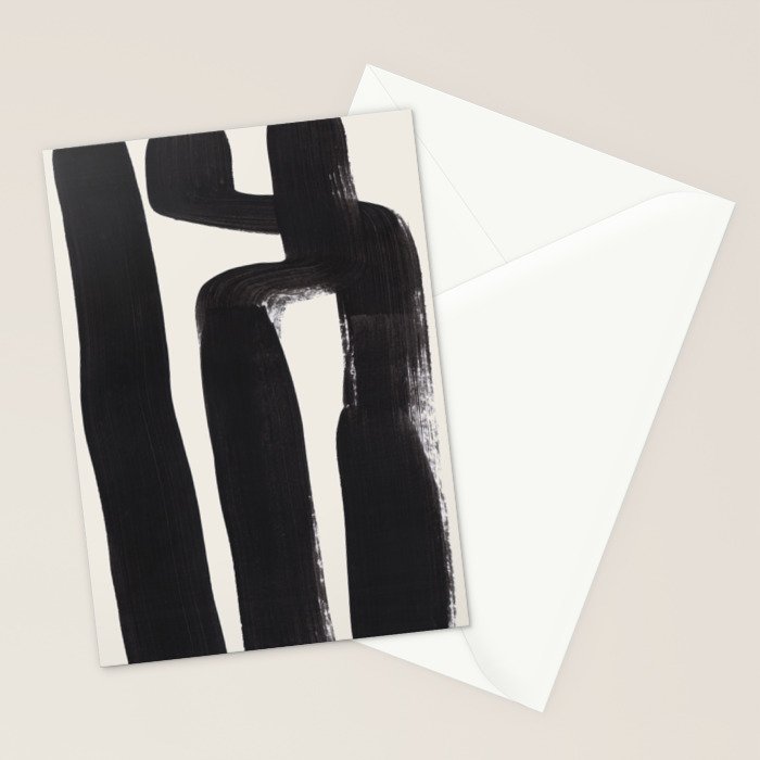 Mid Century Modern Minimalist Abstract Art Brush Strokes Black & White Ink Art Ancient Stripes Stationery Card Gallery Image 2