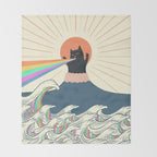 Meowtain cat 5 rainbow wave catzilla  Throw Blanket Gallery Image 2