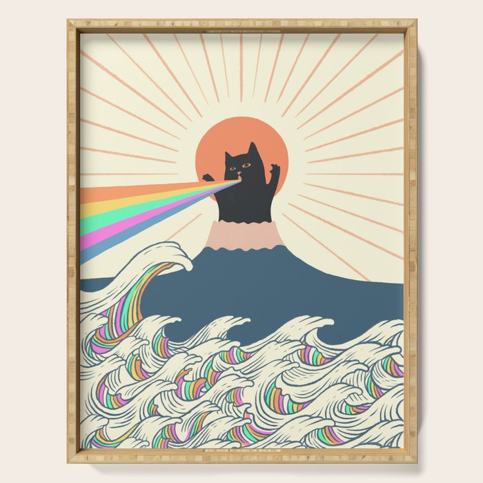 Meowtain cat 5 rainbow wave catzilla  Serving Tray Gallery Image 1
