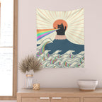 Meowtain cat 5 rainbow wave catzilla  Wall Tapestry Gallery Image 2