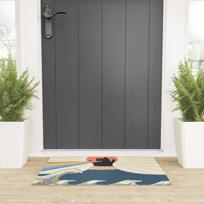 Meowtain cat 5 rainbow wave catzilla  Welcome Mat Gallery Image 3