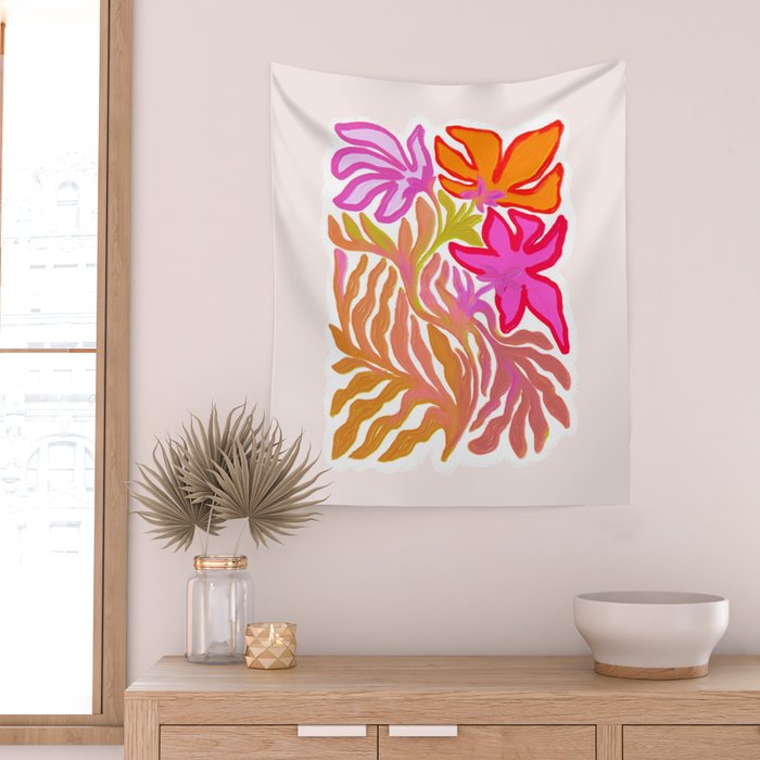 Painterly Nouveau bloom - imperfect bold textured floral art Wall Tapestry Gallery Image 2