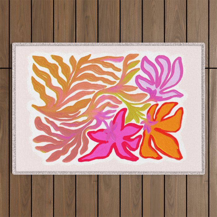 Painterly Nouveau bloom - imperfect bold textured floral art Outdoor Rug Gallery Image 1