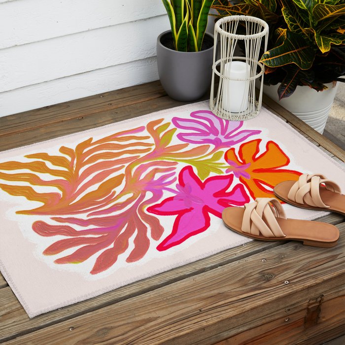 Painterly Nouveau bloom - imperfect bold textured floral art Outdoor Rug Gallery Image 2