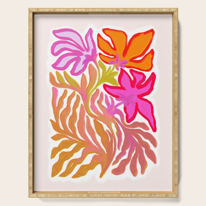 Painterly Nouveau bloom - imperfect bold textured floral art Serving Tray Gallery Image 1
