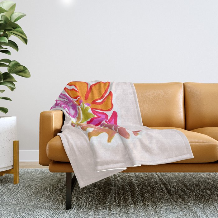 Painterly Nouveau bloom - imperfect bold textured floral art Throw Blanket Gallery Image 1