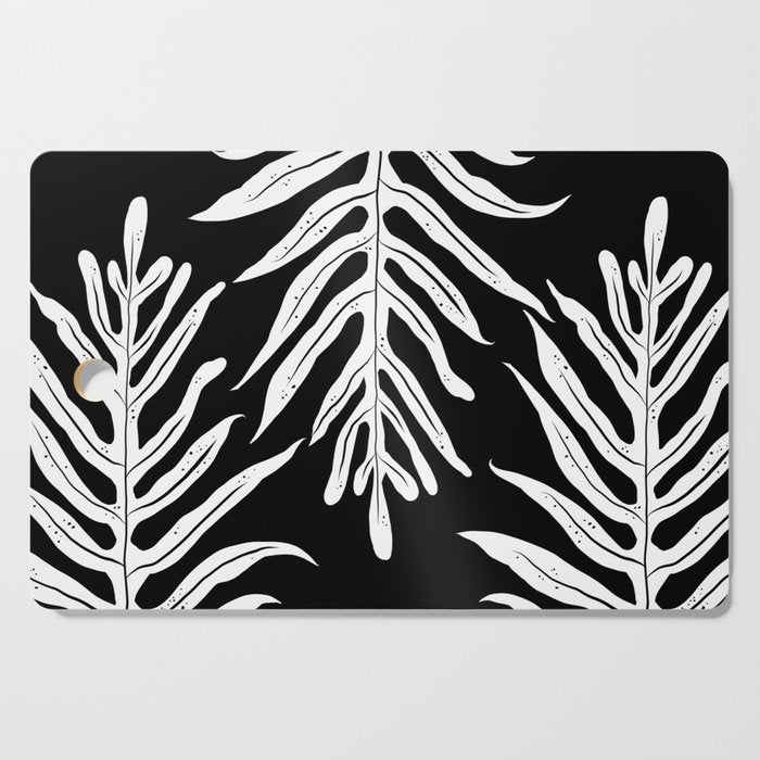 Modern Tropical Lau'ae -Monarch Fern Pattern on Black Cutting Board Gallery Image 1