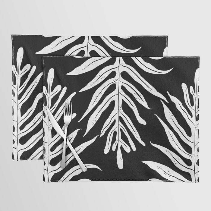 Modern Tropical Lau'ae -Monarch Fern Pattern on Black Placemat Gallery Image 1
